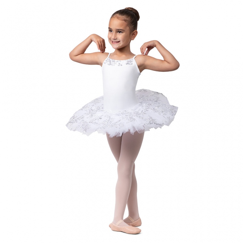 Kids' Bloch Perlaida' Sequin Overlay Tutu Leotards White | AMYWC40737