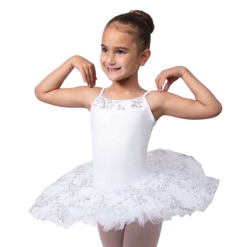 Kids\' Bloch Perlaida\' Sequin Overlay Tutu Leotards White | AMYWC40737