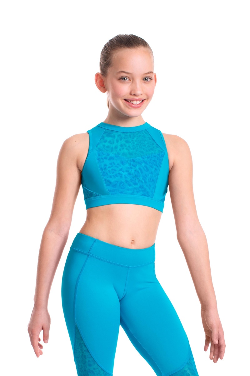 Kids' Bloch Sheenah Animal Printed Mesh Crop Tops Turquoise | LMYTR47981