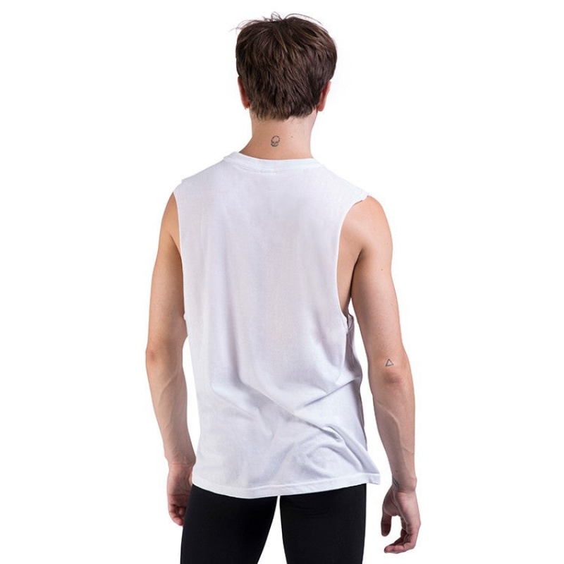 Men's Bloch Harris Relaxed Drop Arm Muscle Tops White | MYICD24290