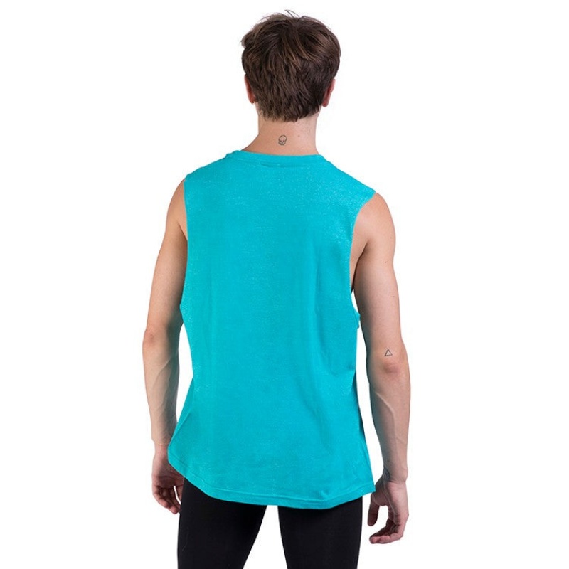 Men's Bloch Harris Relaxed Drop Arm Muscle Tops Jade | MYJZR79069