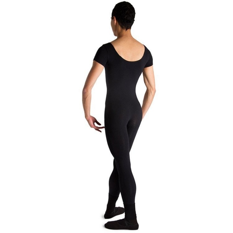 Men's Bloch Matt Scoop Neck Cap Sleeve Unitards Black | MYQAV87445