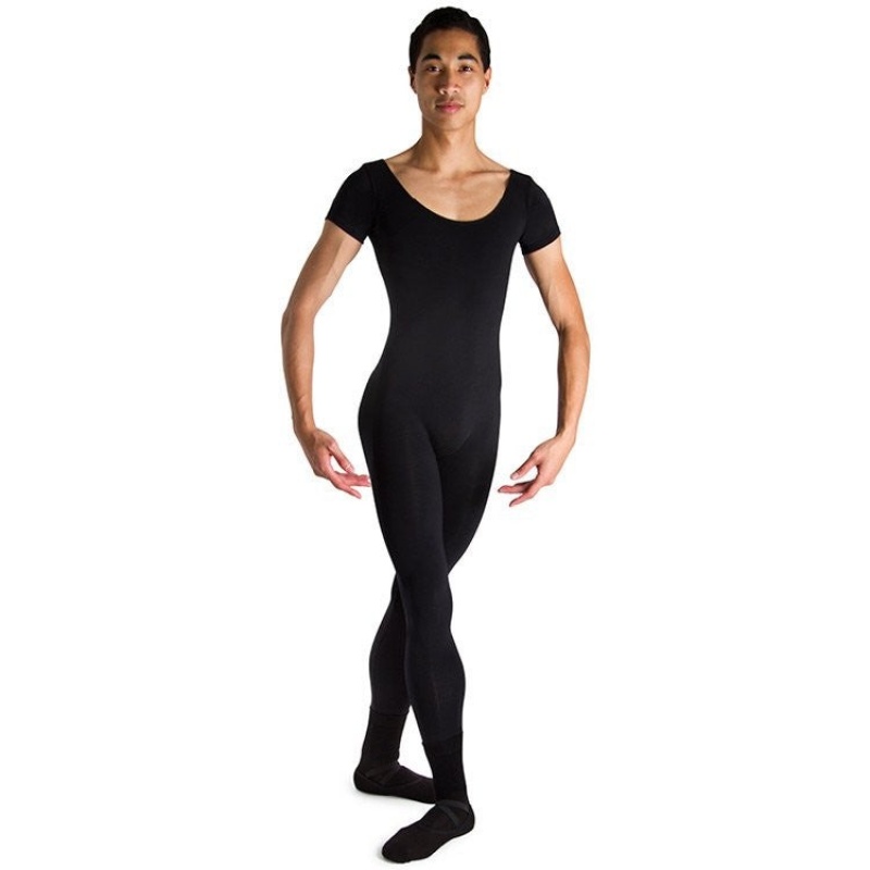 Men\'s Bloch Matt Scoop Neck Cap Sleeve Unitards Black | MYQAV87445