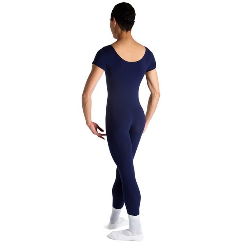 Men's Bloch Matt Scoop Neck Cap Sleeve Unitards Navy | DMYKV20334