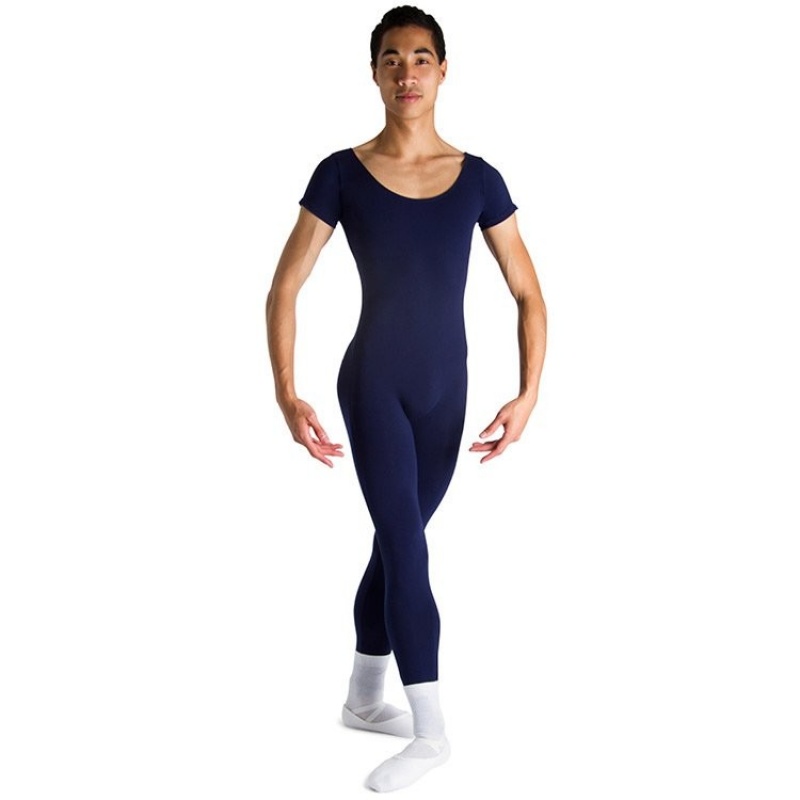 Men\'s Bloch Matt Scoop Neck Cap Sleeve Unitards Navy | DMYKV20334