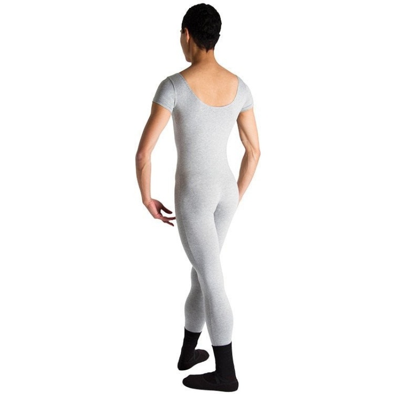 Men's Bloch Matt Scoop Neck Cap Sleeve Unitards Grey Marle | EMYHC73795