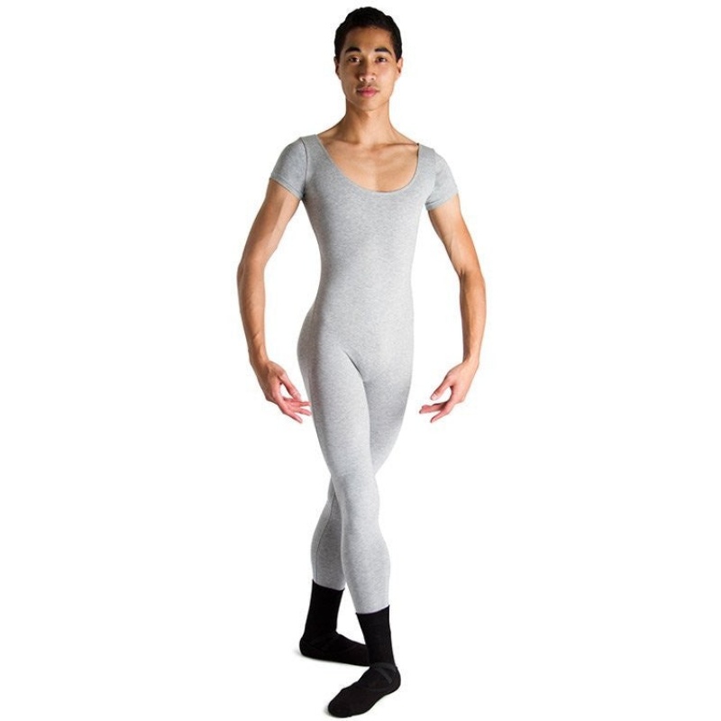 Men\'s Bloch Matt Scoop Neck Cap Sleeve Unitards Grey Marle | EMYHC73795