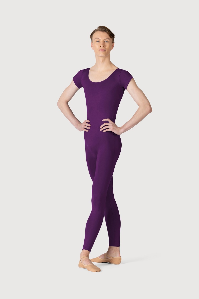 Men\'s Bloch Microlux™ Scoop Neck Cap Sleeve Unitards Plum | MYEAH62250