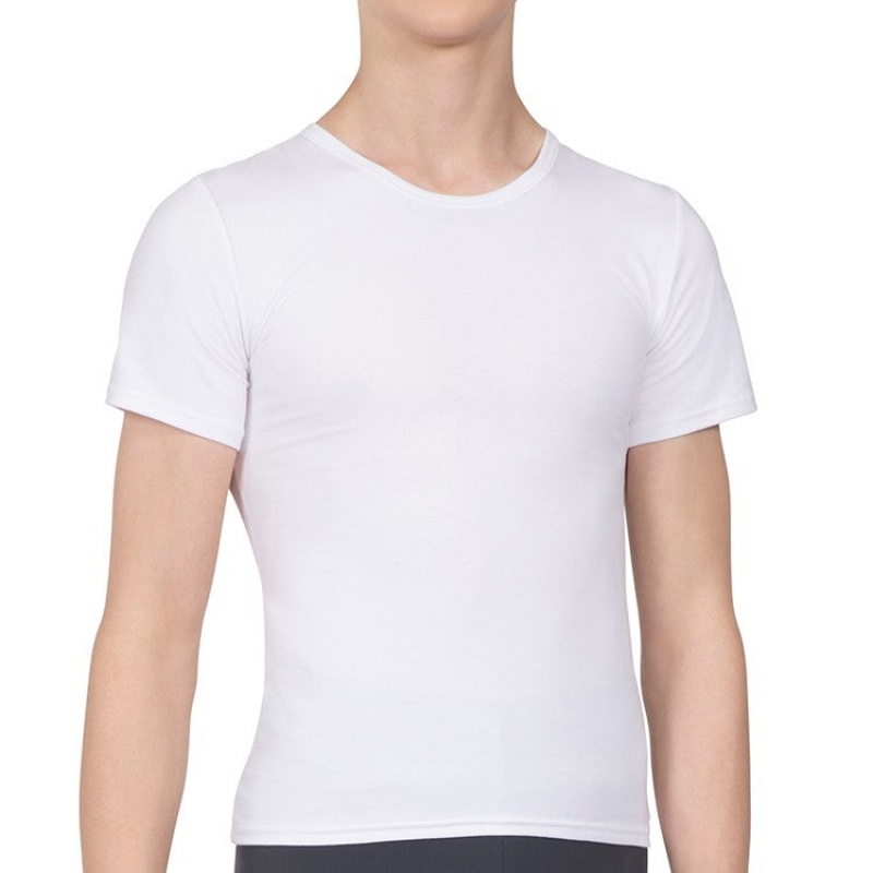 Men's Bloch Montez Scoop Neck Fitted Tops White | LMYSX65636