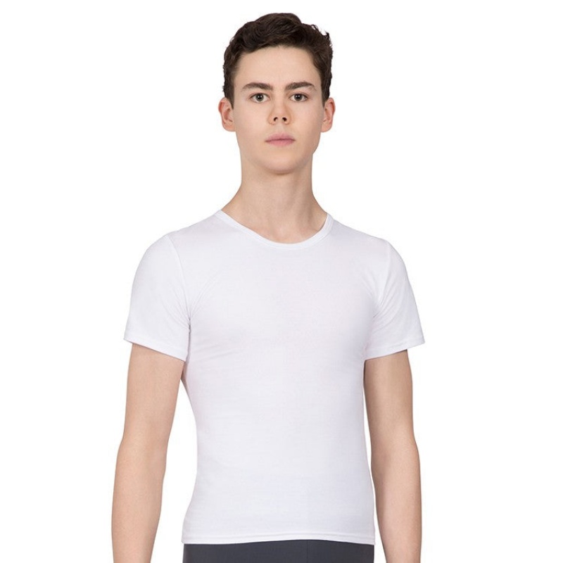 Men\'s Bloch Montez Scoop Neck Fitted Tops White | LMYSX65636