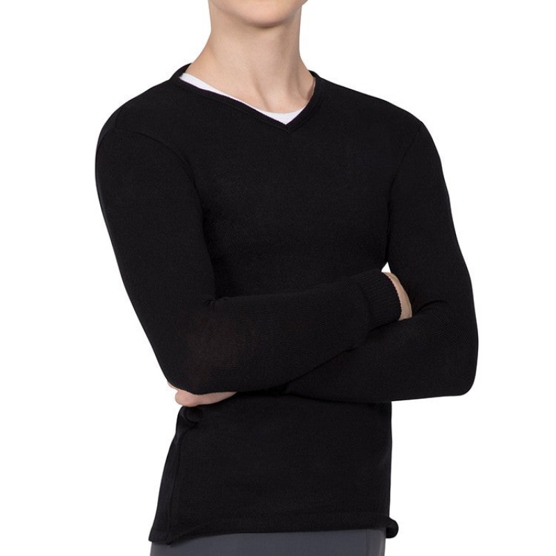 Men's Bloch Vancouver V Neck Long Sleeve Knitted Tops Black | DMYVO34442