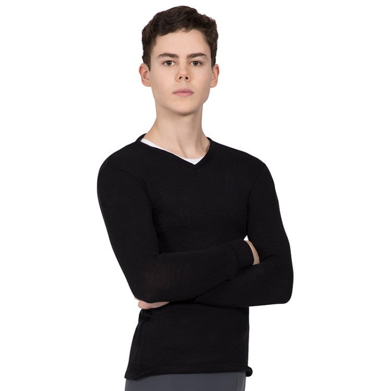 Men\'s Bloch Vancouver V Neck Long Sleeve Knitted Tops Black | DMYVO34442