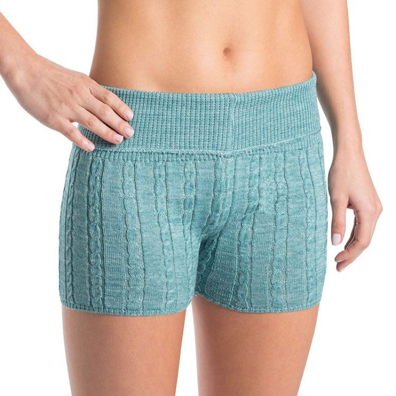 Women\'s Bloch Carezza Cable Knit Fold Down Bottoms Light Aqua | DMYVO62949