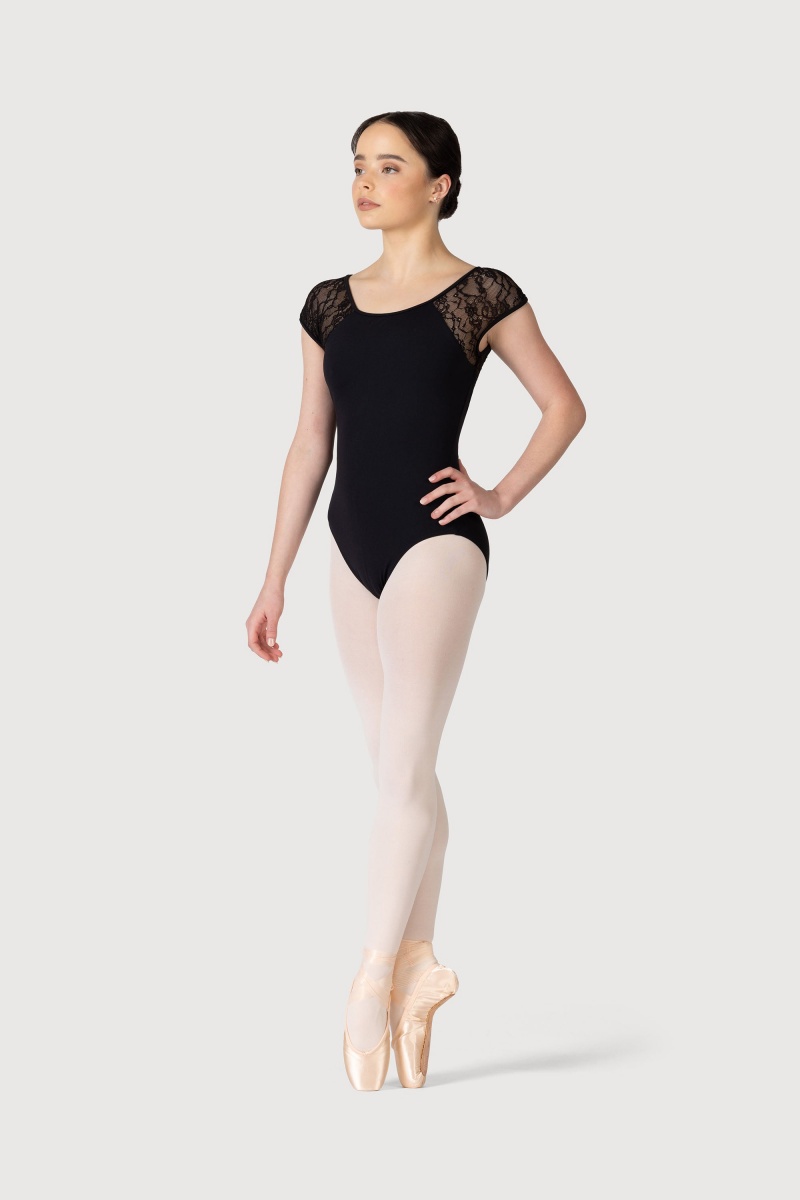 Women's Bloch Chiwa Lace Button Leotards Black | AMYWC50405