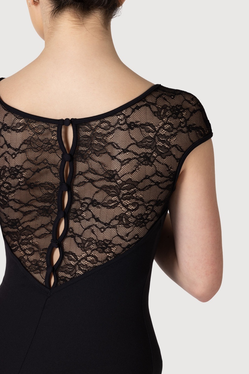 Women's Bloch Chiwa Lace Button Leotards Black | AMYWC50405