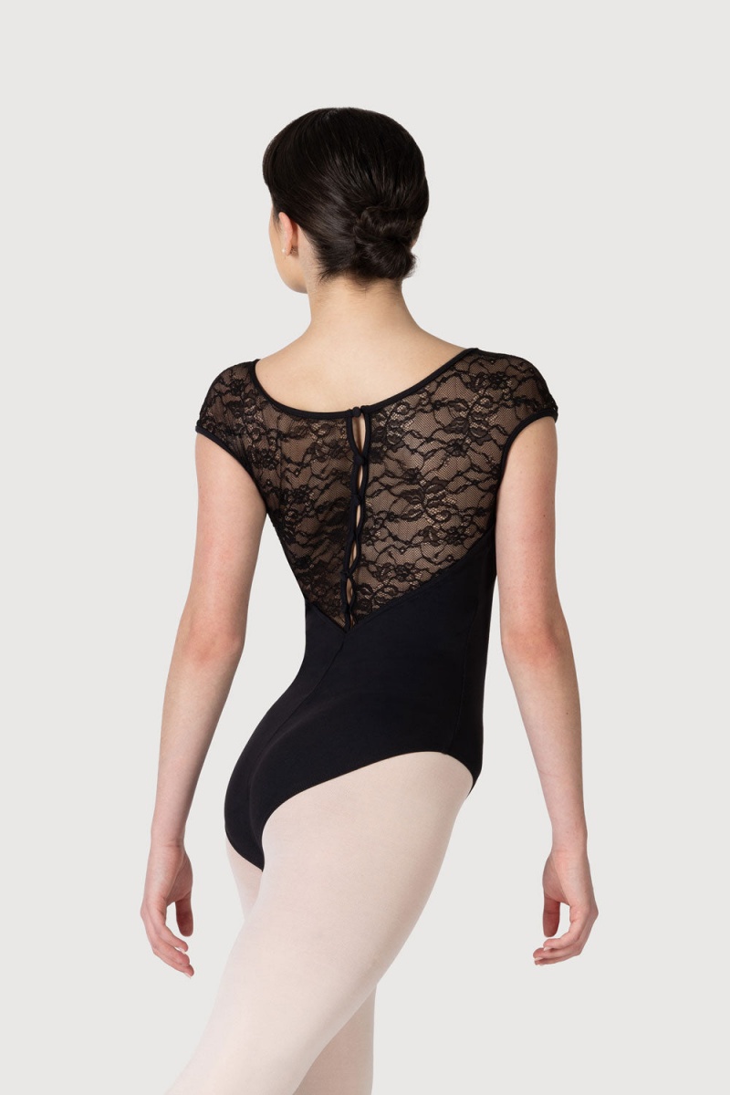 Women\'s Bloch Chiwa Lace Button Leotards Black | AMYWC50405