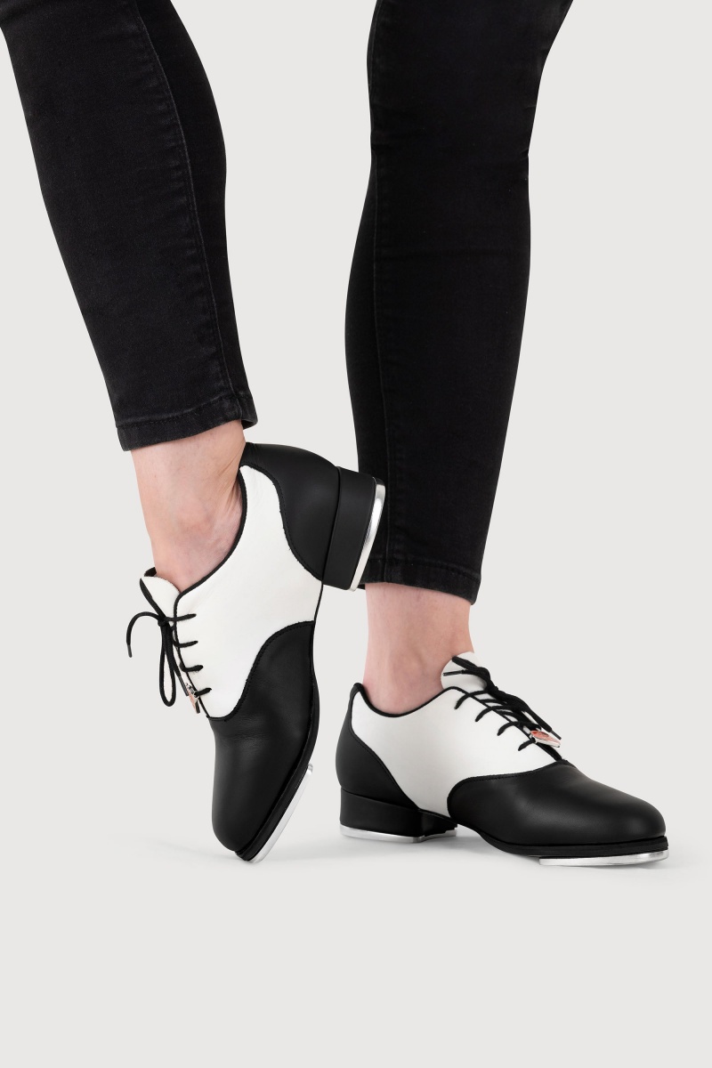 Women's Bloch Chloé & Maud Lace Up Tap & Stage Shoes Black/White | MYCVG31074