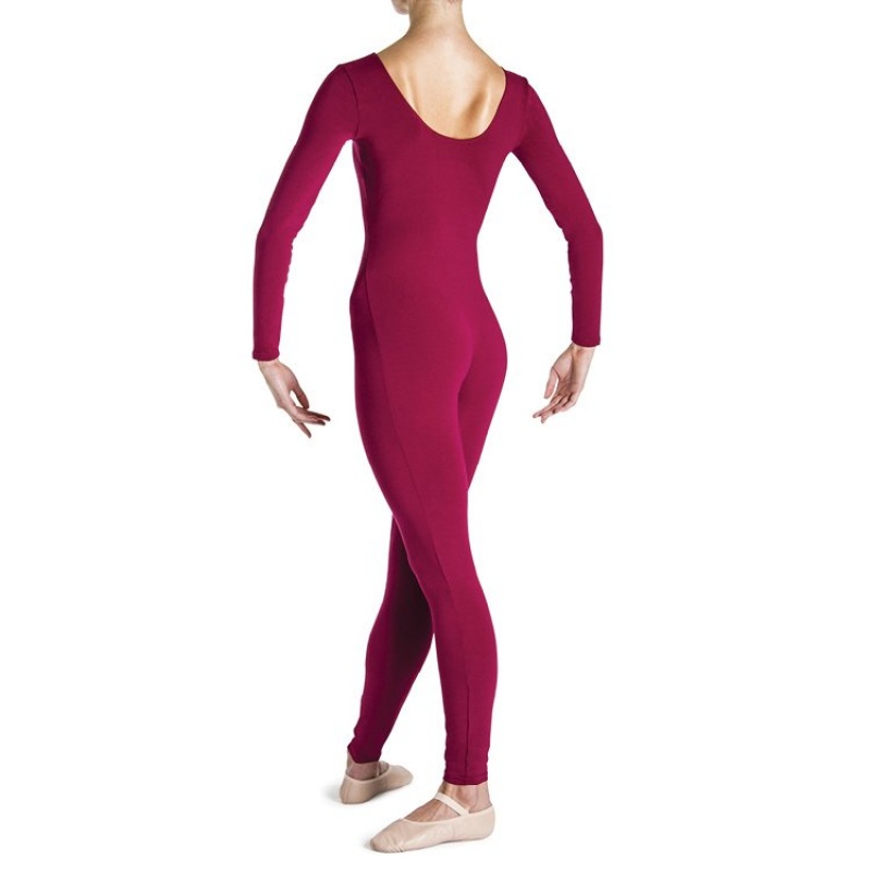 Women's Bloch Eugene Long Sleeve Scoop Unitards Burgundy | MYCIF42092