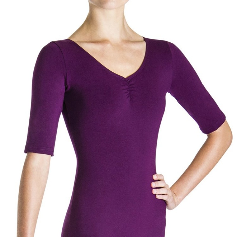 Women's Bloch Euna ¾ Sleeve Unitards Plum | MMYFT17919