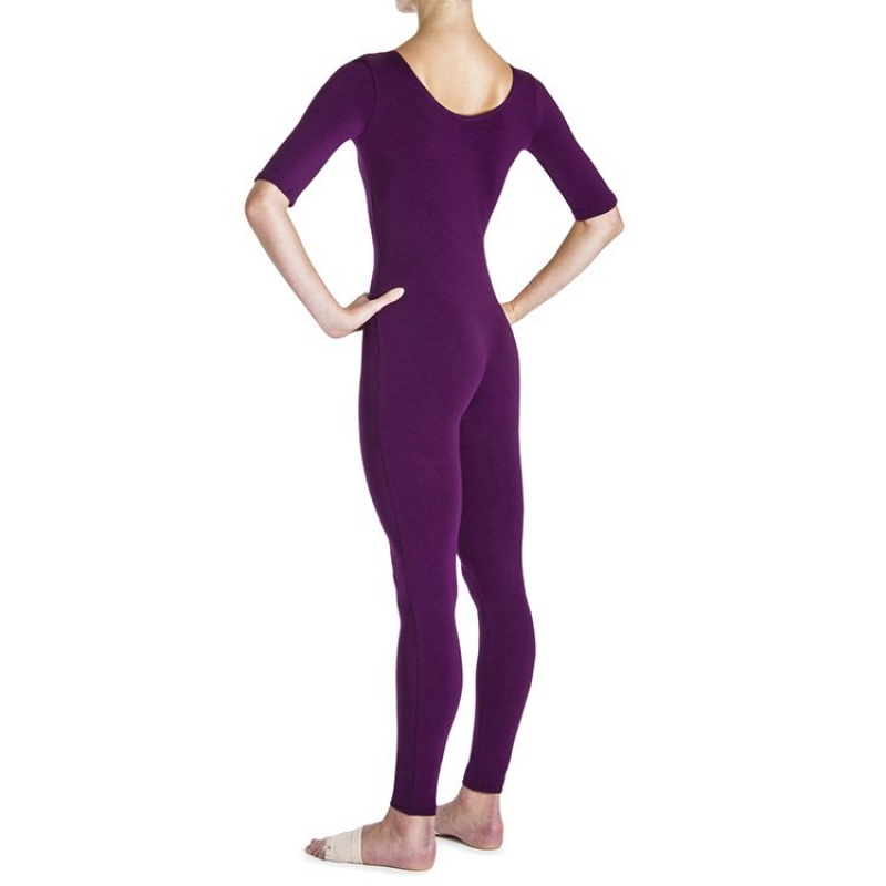 Women's Bloch Euna ¾ Sleeve Unitards Plum | MMYFT17919