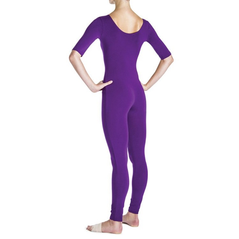 Women's Bloch Euna ¾ Sleeve Unitards Purple | GMYEC82638