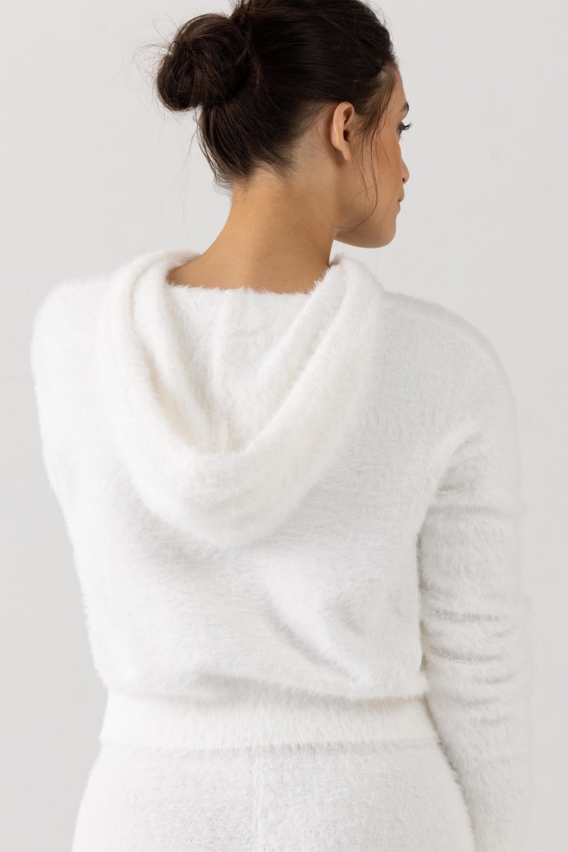 Women's Bloch Eyelash Knit Hoodie Knitwear Cream | LMYTR14076