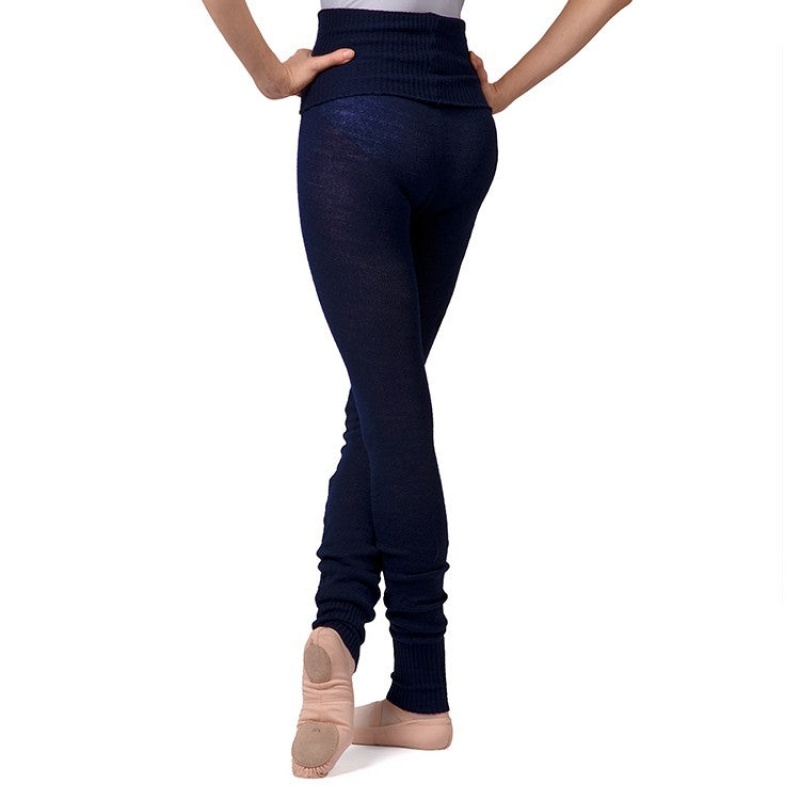 Women's Bloch Full Length Roll Waist Womens Warmup Pant Knitwear Navy | EMYVG77539