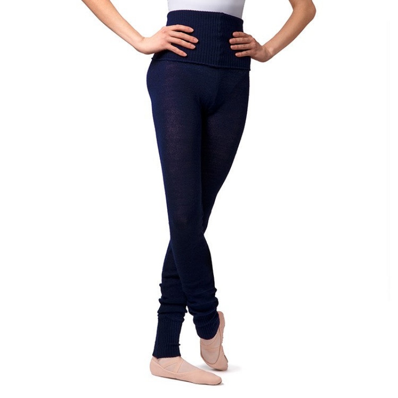 Women\'s Bloch Full Length Roll Waist Womens Warmup Pant Knitwear Navy | EMYVG77539