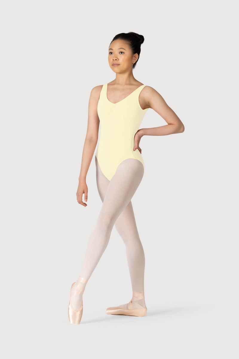 Women's Bloch Gathered Front With Low Back Leotards Lemon | MYNEJ51537