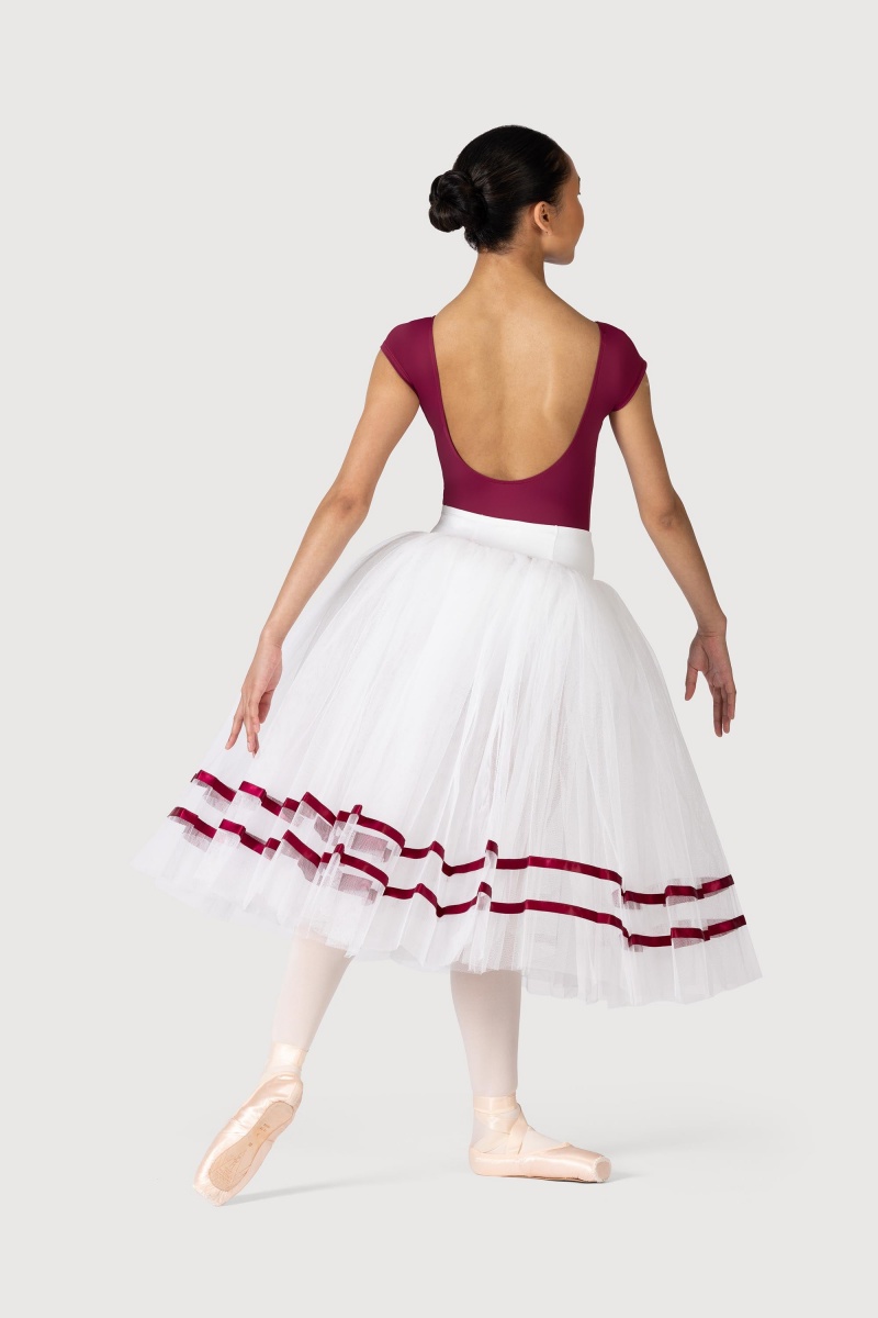 Women's Bloch Giselle Ribbon Romantic ½ Tutu Skirts White/Burgundy | YMYGT71912