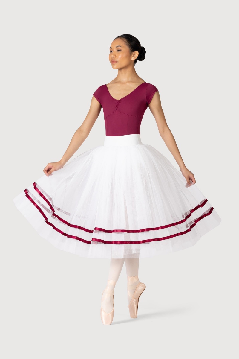 Women\'s Bloch Giselle Ribbon Romantic ½ Tutu Skirts White/Burgundy | YMYGT71912