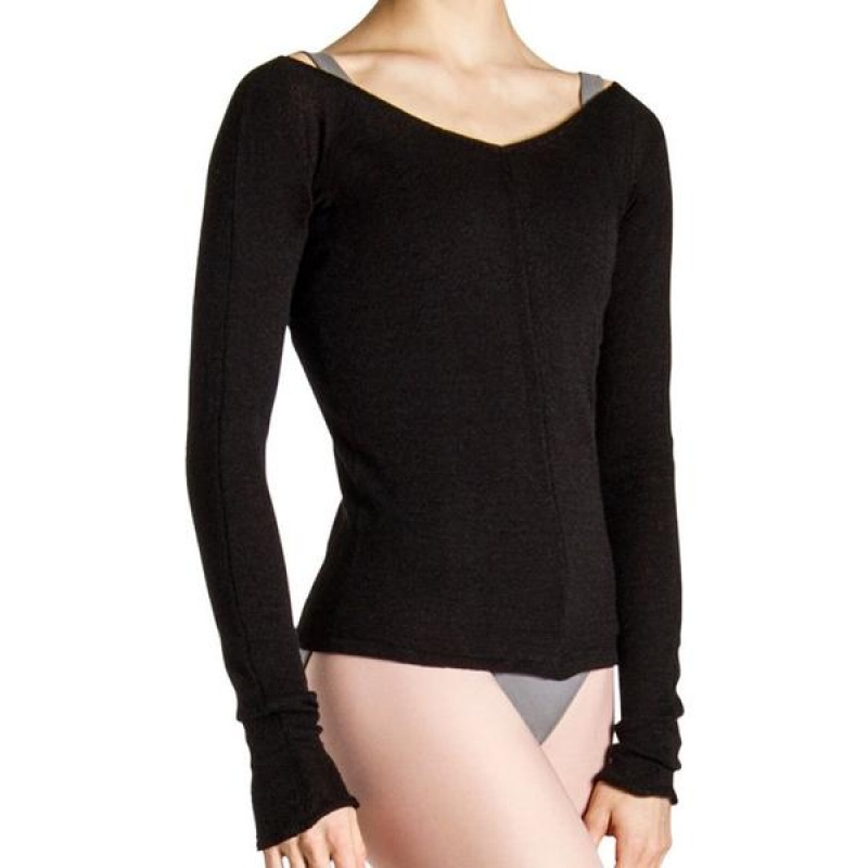 Women\'s Bloch Kara Long Sleeve V Tops Black | YMYVQ56821