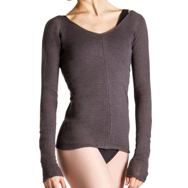 Women\'s Bloch Kara Long Sleeve V Tops Charcoal | BMYSD71497