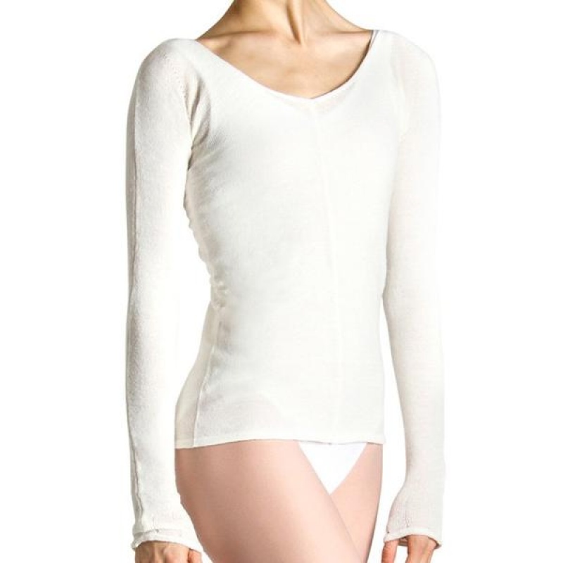 Women\'s Bloch Kara Long Sleeve V Tops White | MMYFT97366