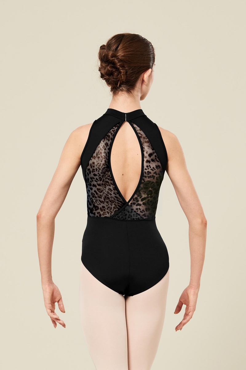 Women's Bloch Latrishia Animal Printed Mesh Halter Neck Leotards Black | MYZPD65552