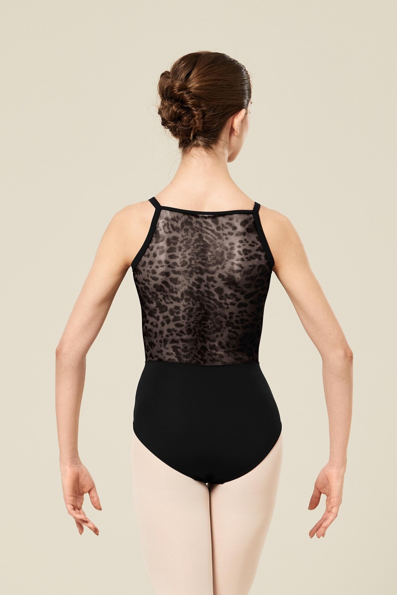 Women's Bloch Maiko Animal Printed Mesh Camisole Leotards Black | MYEAH15525