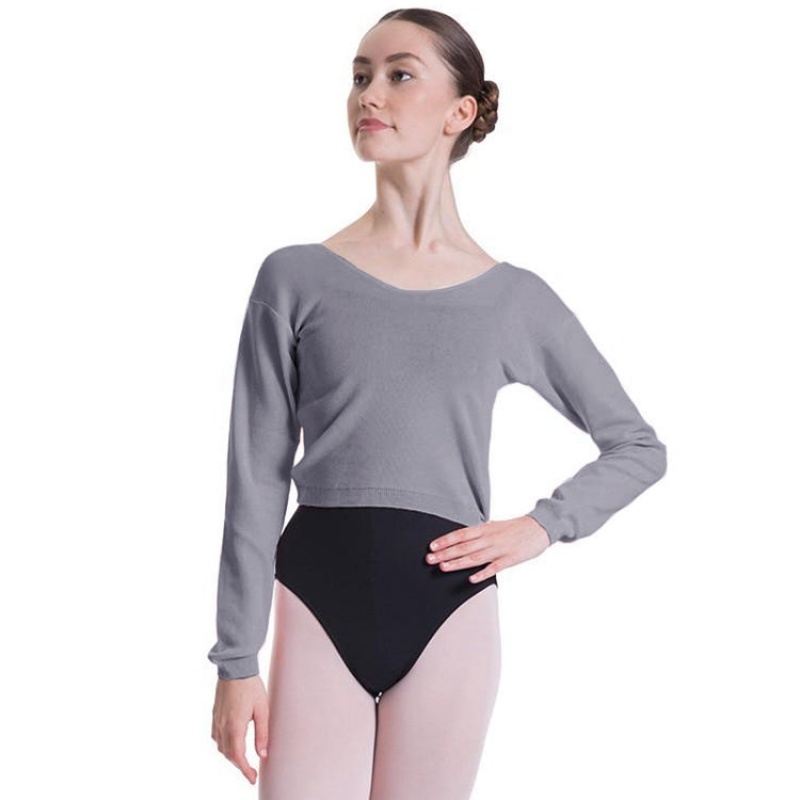 Women\'s Bloch Overt Cropped Long Sleeve Sweater Tops Light Grey Marle | SMYVO74265