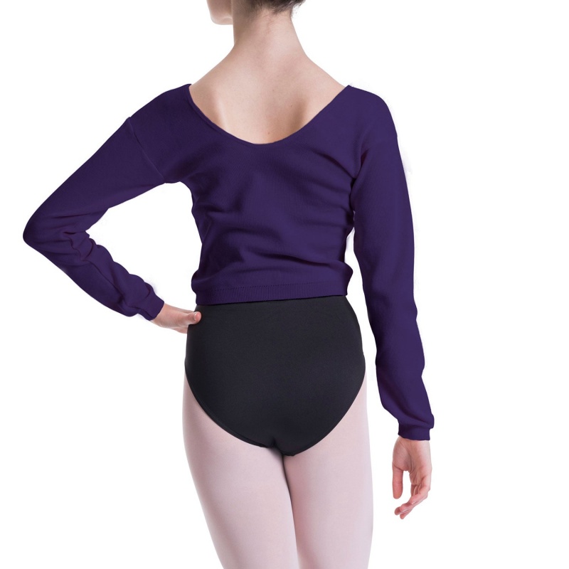 Women's Bloch Overt Cropped Long Sleeve Sweater Tops Purple | FMYUI94198