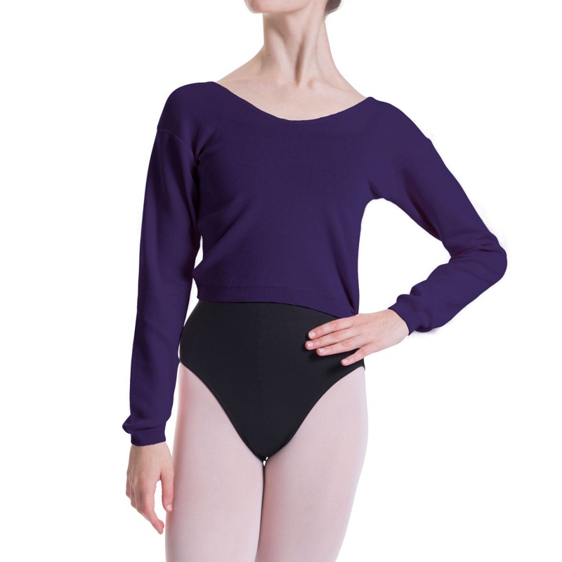 Women's Bloch Overt Cropped Long Sleeve Sweater Tops Purple | FMYUI94198