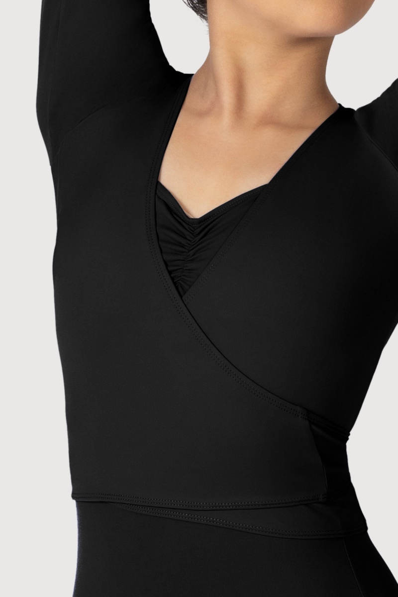 Women's Bloch Overture Crossover Long Sleeve Wrap Tops Black | ZMYNQ78331