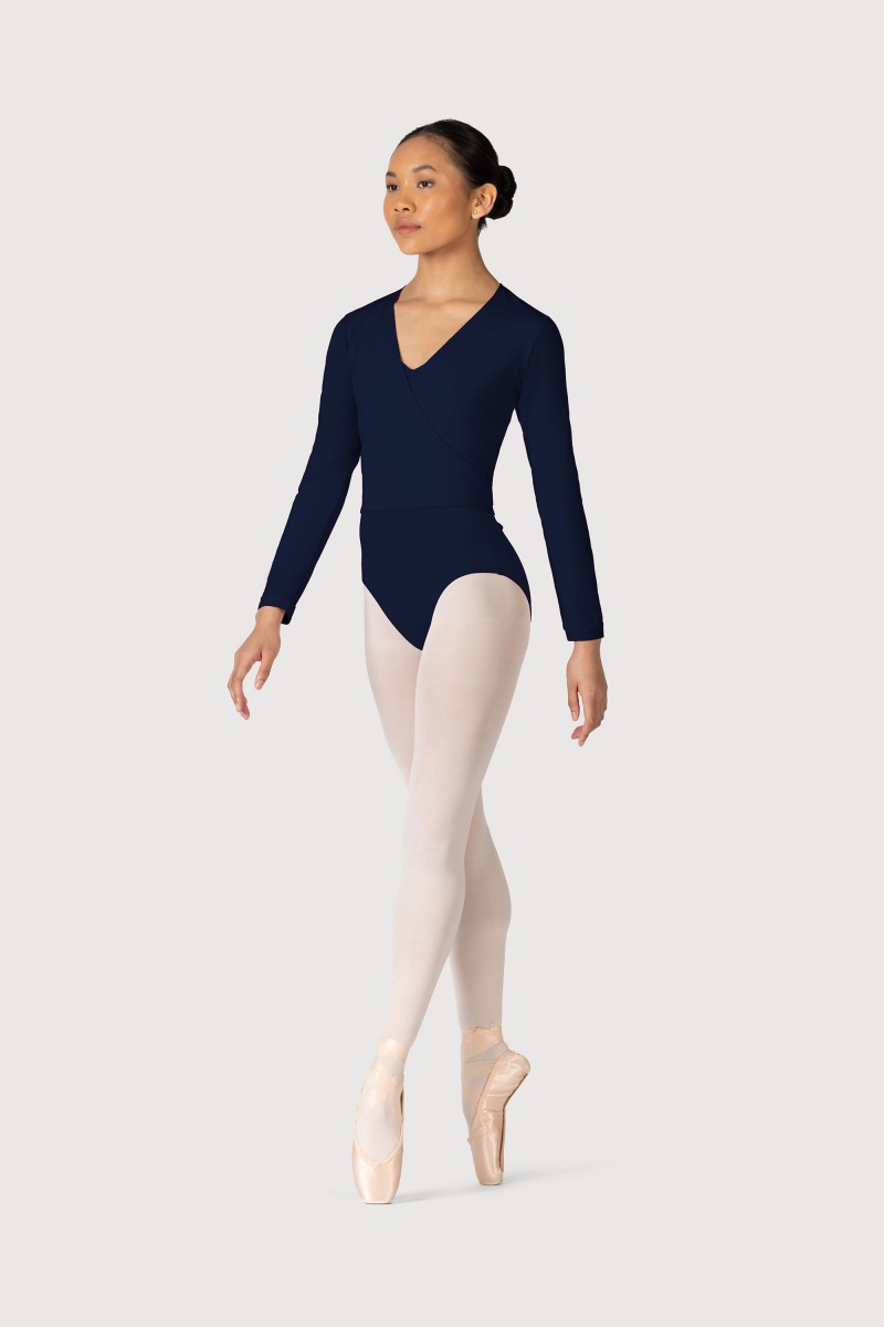 Women's Bloch Overture Crossover Long Sleeve Wrap Tops Navy | MYXBR13762