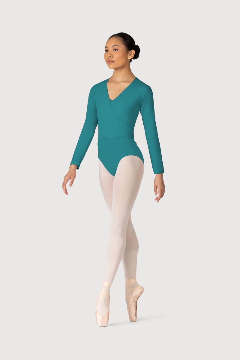 Women's Bloch Overture Crossover Long Sleeve Wrap Tops Teal | MYQAV81286