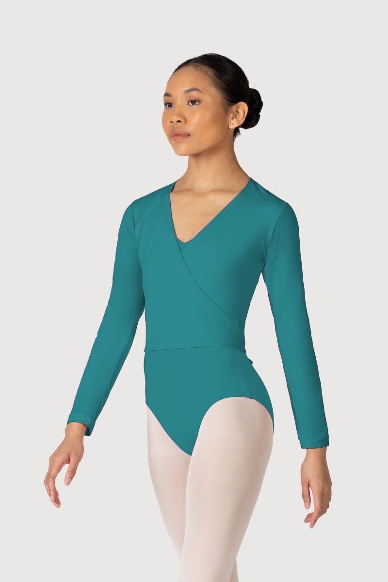 Women\'s Bloch Overture Crossover Long Sleeve Wrap Tops Teal | MYQAV81286