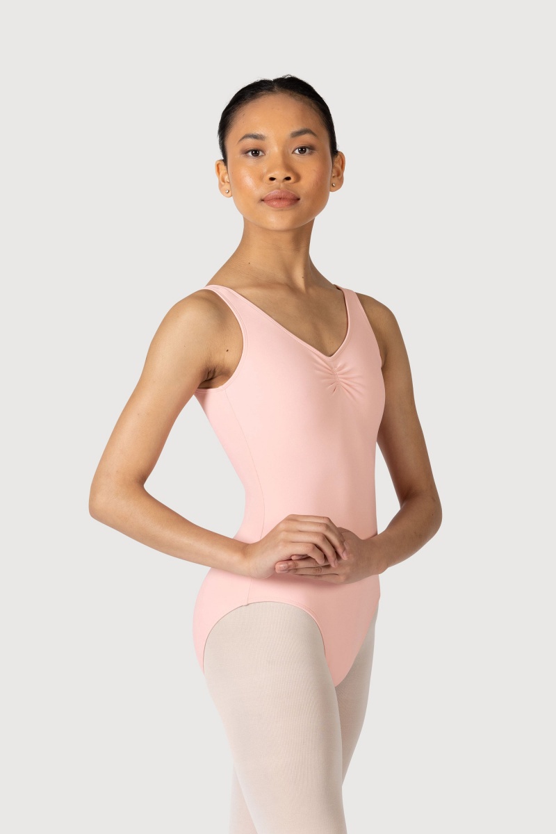 Women's Bloch Overture Odetta Sleeveless Pleat Leotards Candy Pink | XMYBH31160