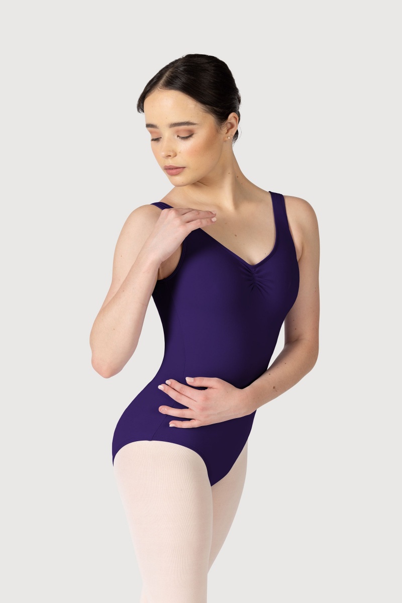 Women\'s Bloch Overture Odetta Sleeveless Pleat Leotards Deep Purple | QMYWA93297