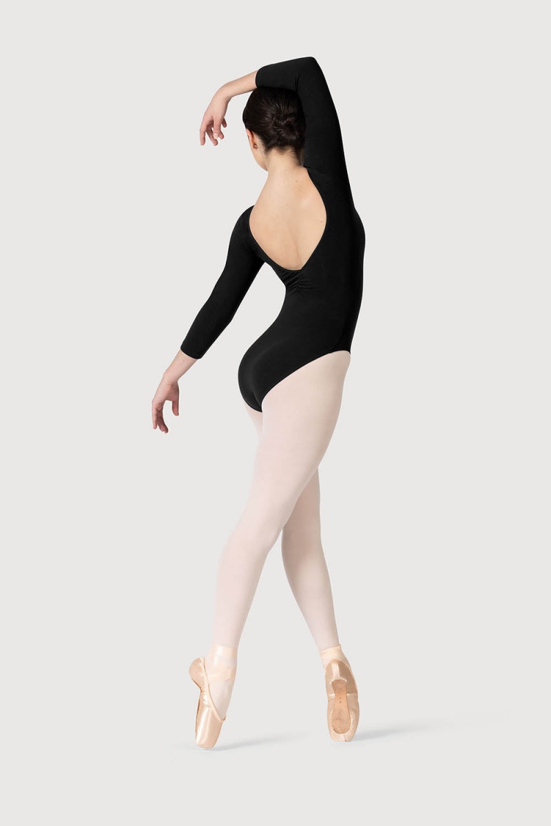 Women's Bloch Page Gathered ¾ Sleeve Leotards Black | MYJKU64777