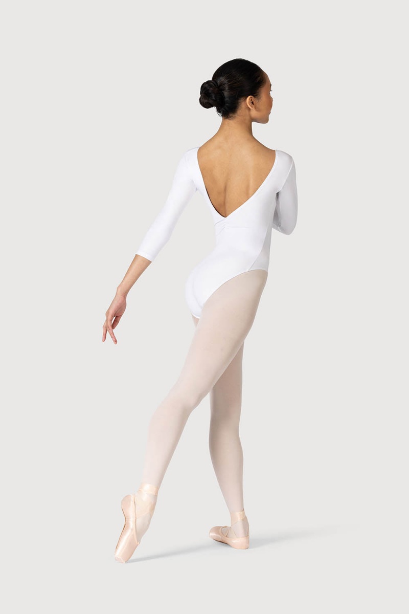 Women's Bloch Page Gathered ¾ Sleeve Leotards White | MYJZR71573