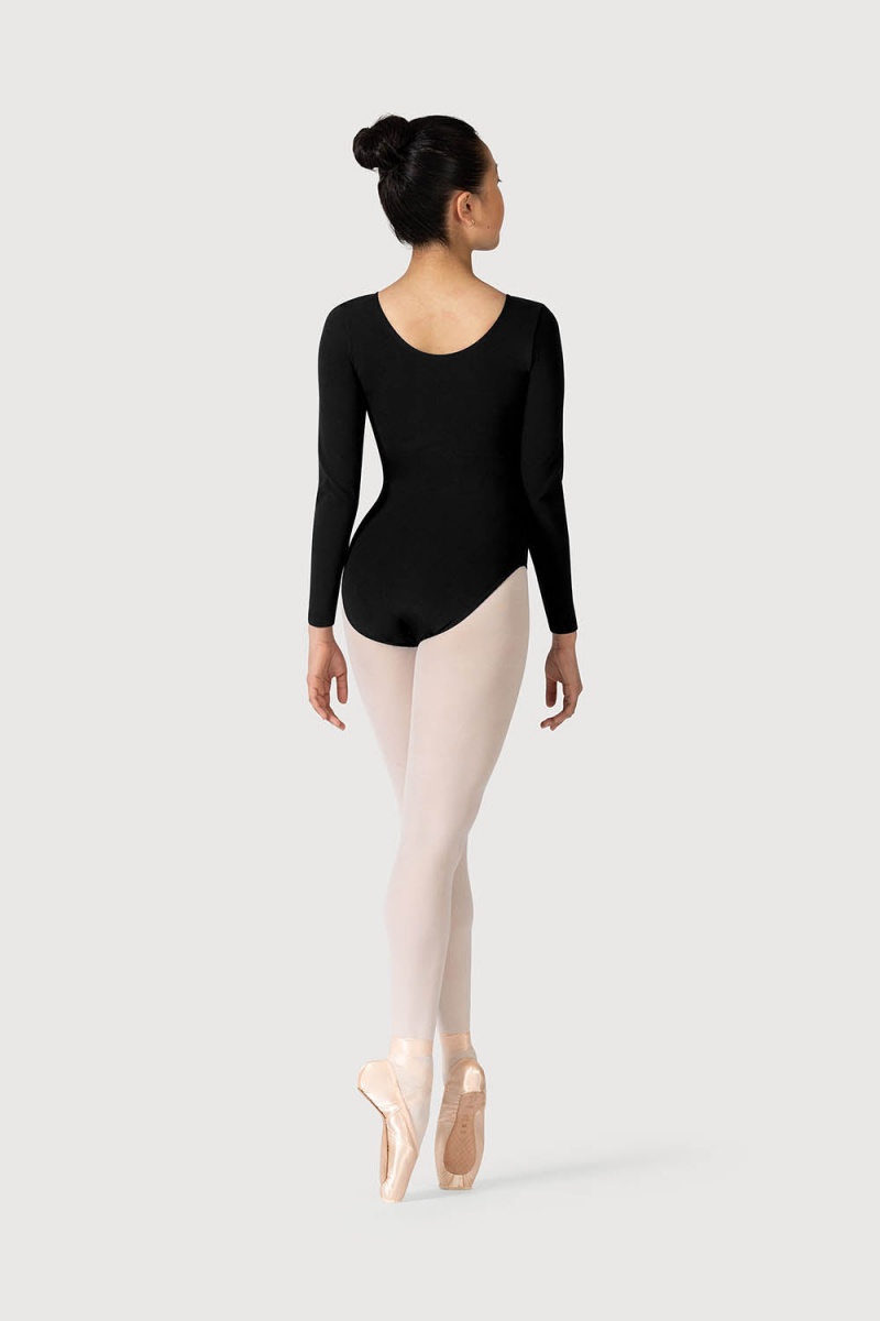 Women's Bloch Parla Gathered Long Sleeve Leotards Black | MYIIZ34713