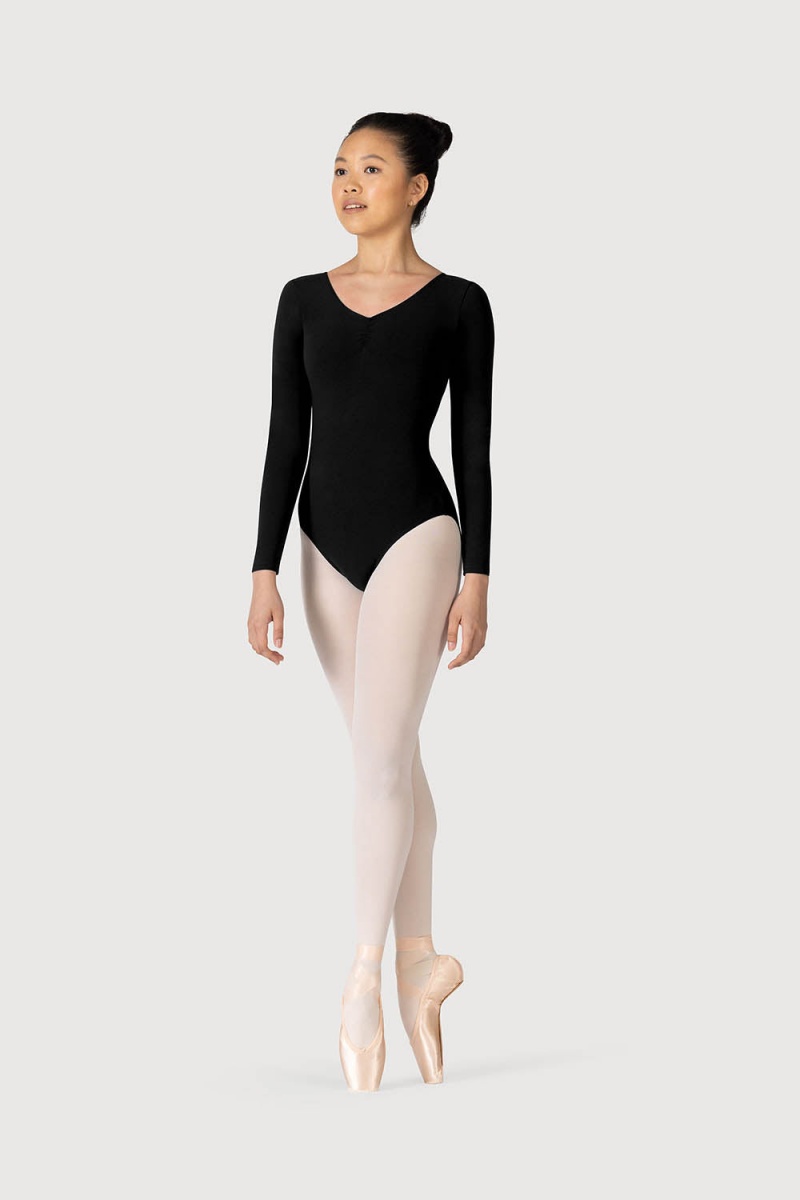 Women's Bloch Parla Gathered Long Sleeve Leotards Black | MYIIZ34713