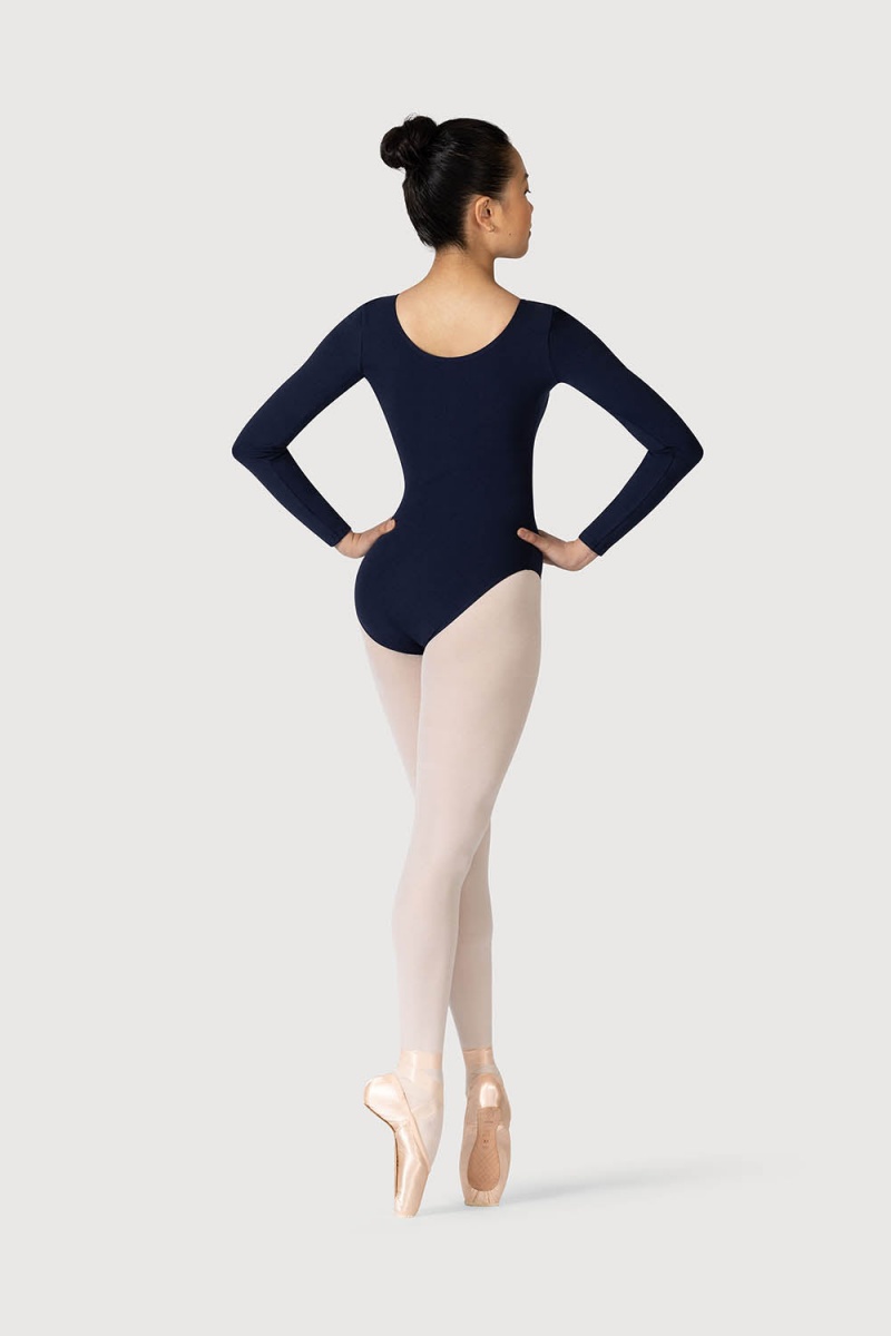 Women's Bloch Parla Gathered Long Sleeve Leotards Navy | MYIIZ40534